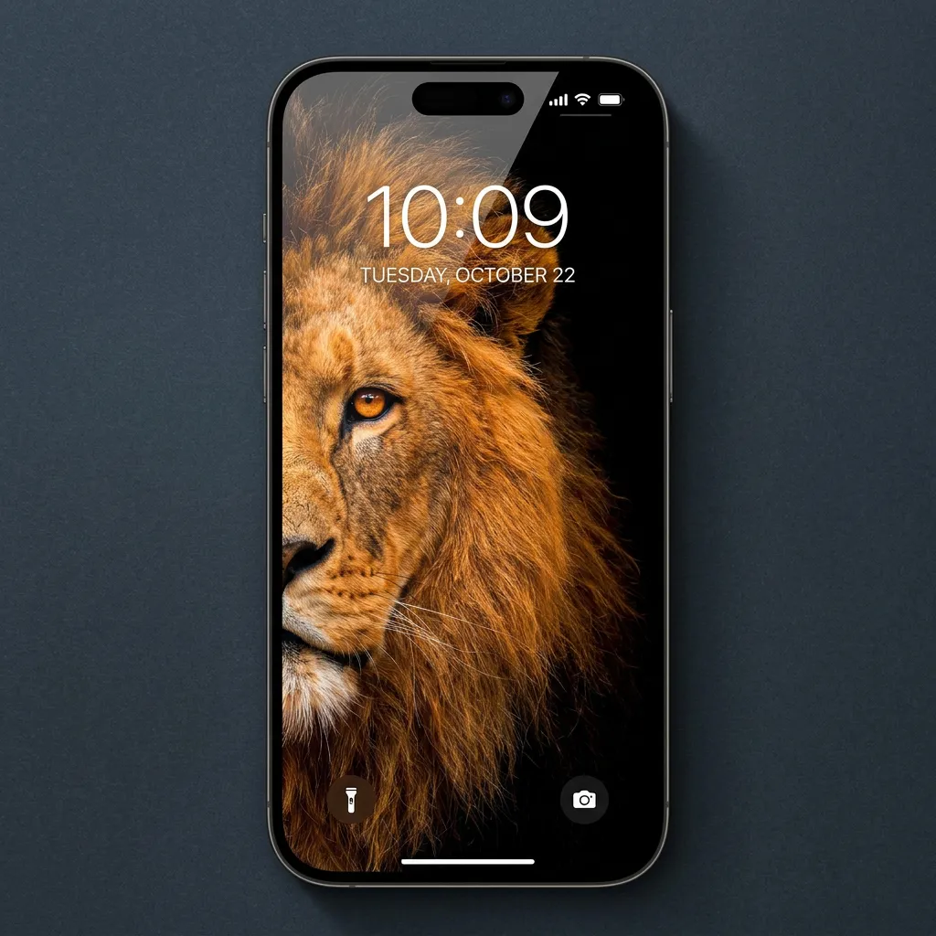 Powerful lion face wallpaper for iPhone lock screen mockup two