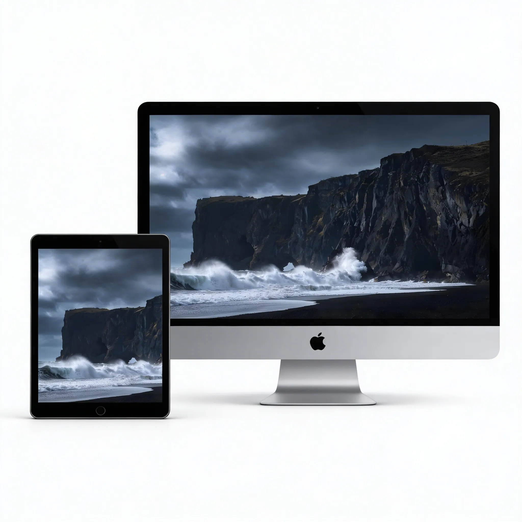 Powerful Nature Desktop Wallpaper With Stormy Ocean Waves And Towering Coastal Cliffs Sr24022622 Mockup One