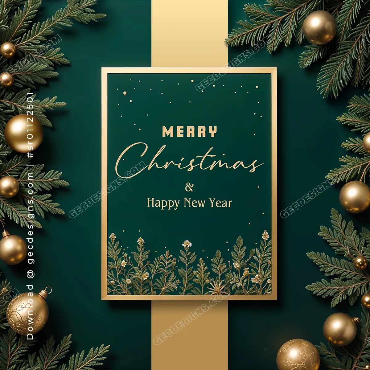 Premium Merry Christmas image with classic green background and golden décor