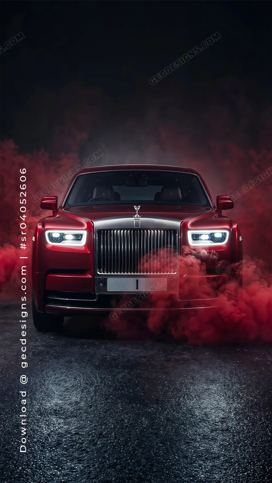 Premium Red Car Wallpaper with Dark Road Reflection
