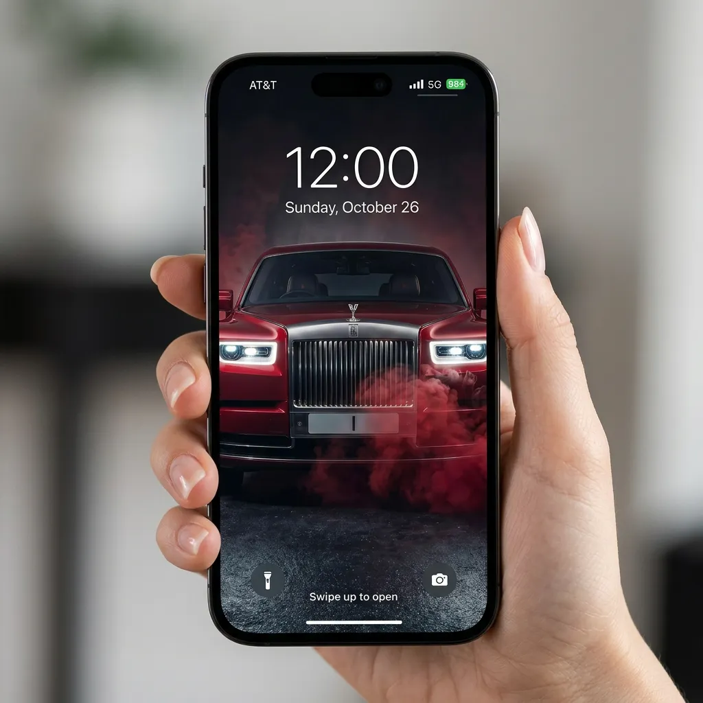 Premium red car wallpaper with dark road reflection mockup two
