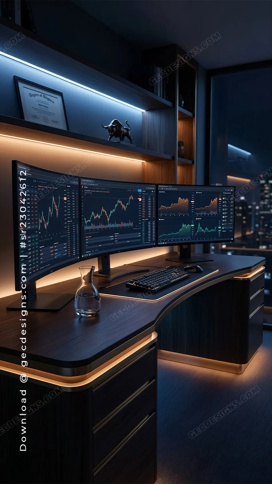 Professional Trading Setup iPhone Wallpaper with Dual Screens and Market Analytics