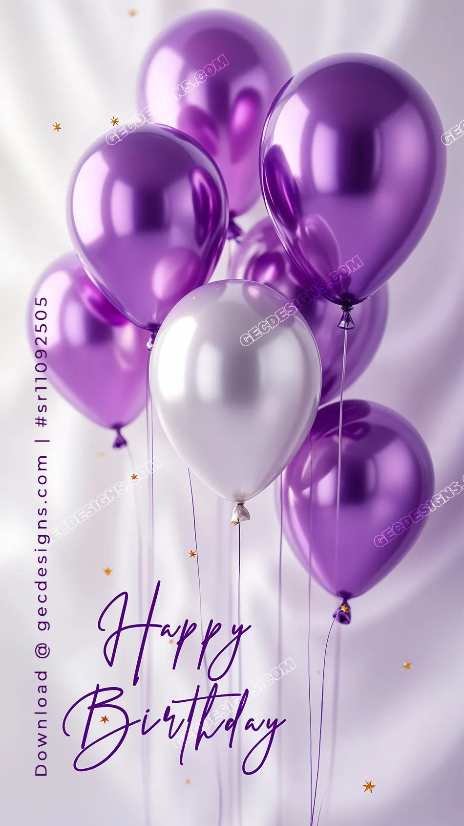 Purple and White Birthday Wishes Image with Balloons and Festive Glow for Special Celebrations