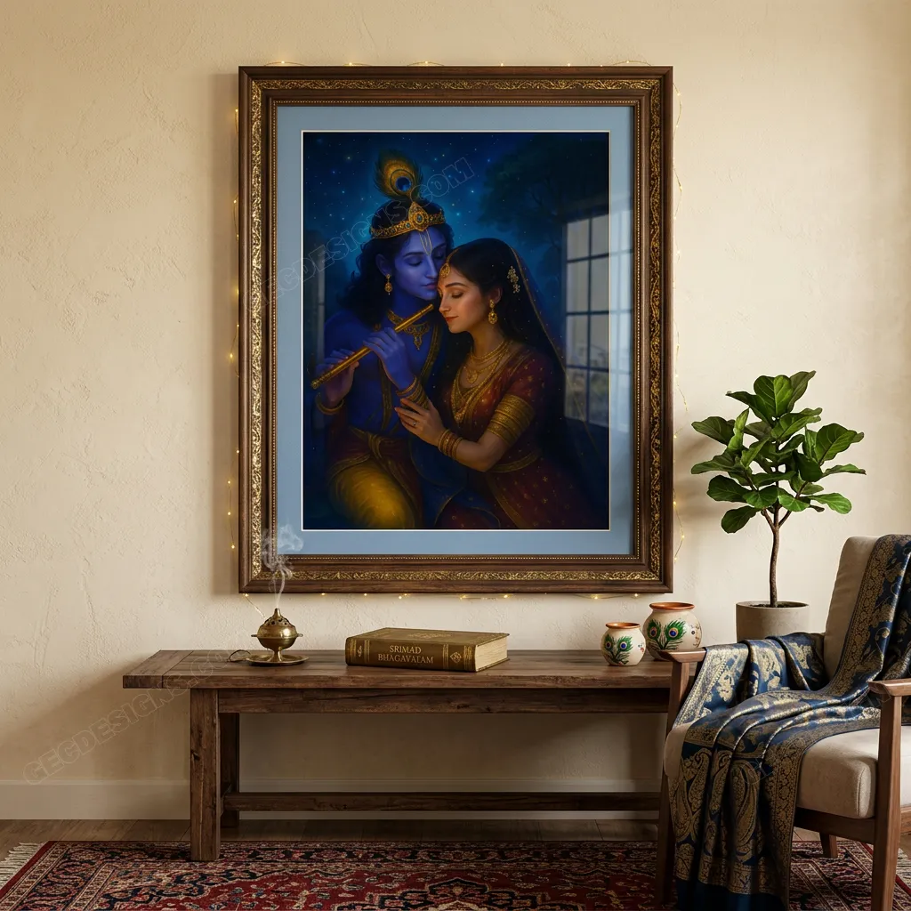 Radha krishna premium hd image divine love artwork for mobile wallpaper and framed prints mockup four