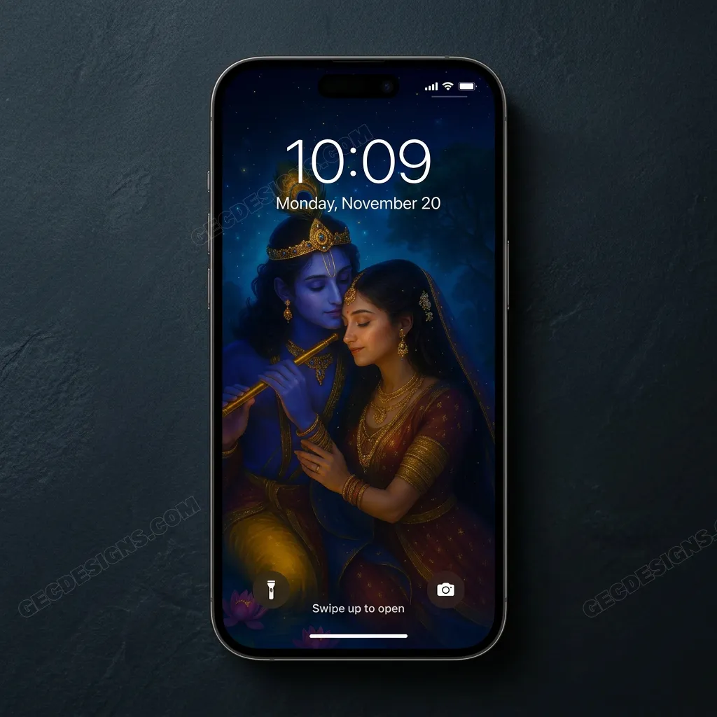 Radha krishna premium hd image divine love artwork for mobile wallpaper and framed prints mockup one