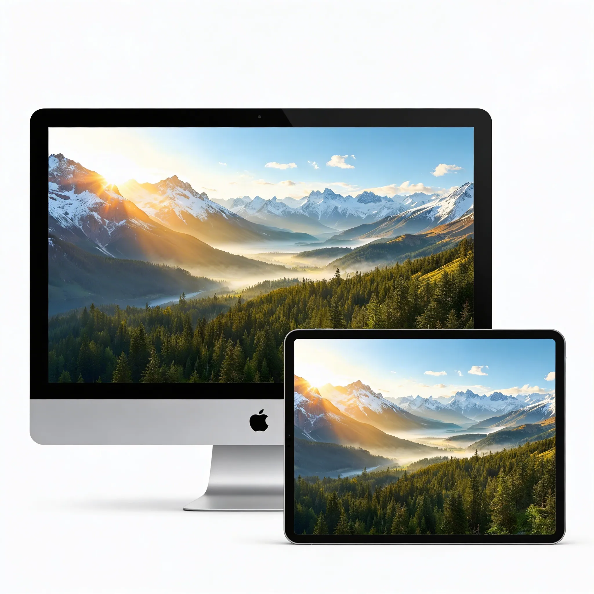 Radiant Mountain Sunrise Desktop Wallpaper With Lush Forest Valley Sr24022620 Mockup One