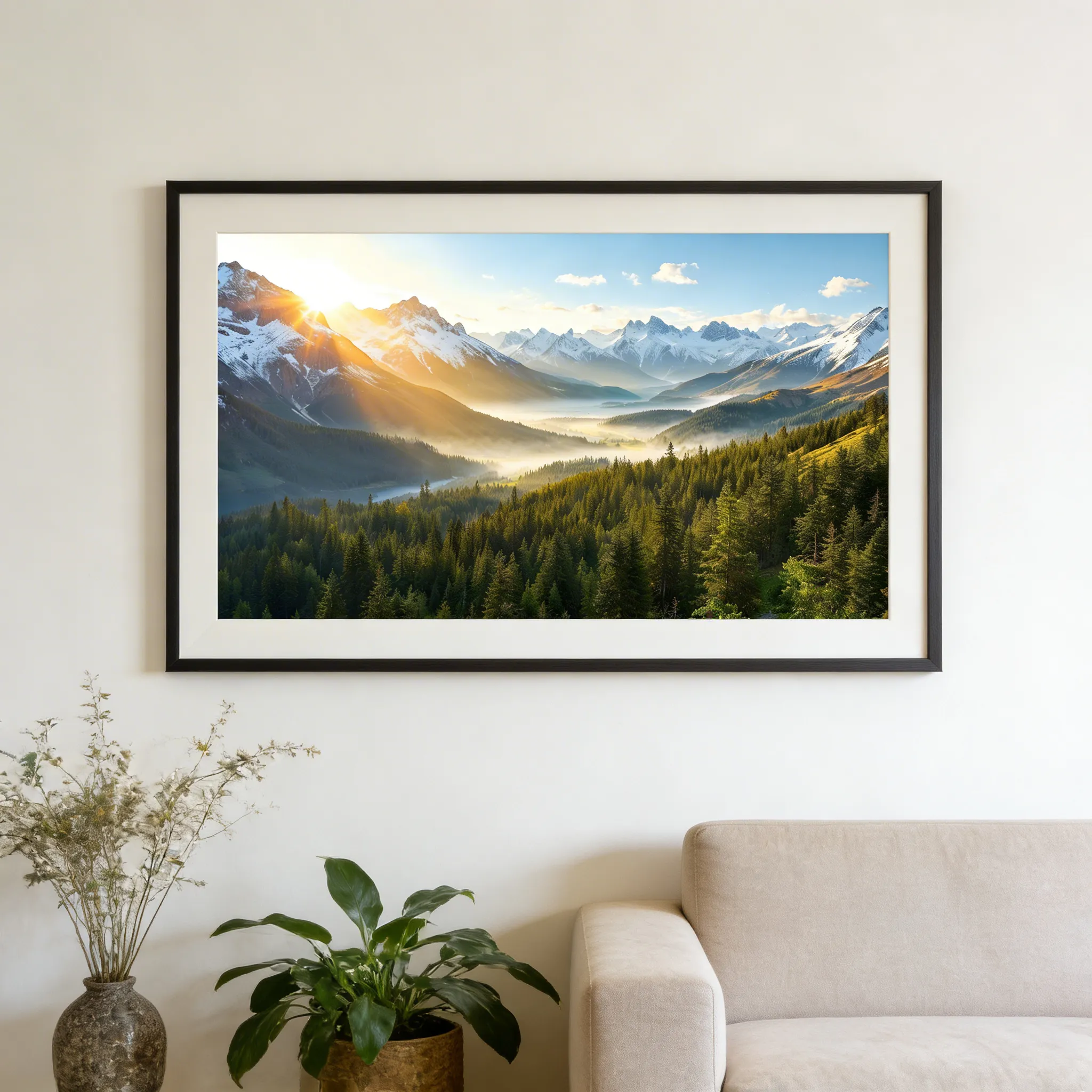 Radiant Mountain Sunrise Desktop Wallpaper With Lush Forest Valley Sr24022620 Mockup Two