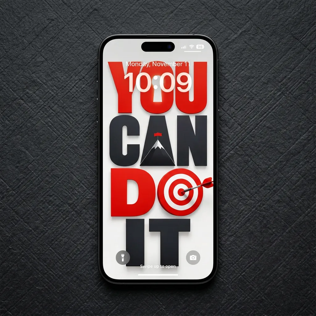 Red and white motivational iPhone wallpaper with target goal design