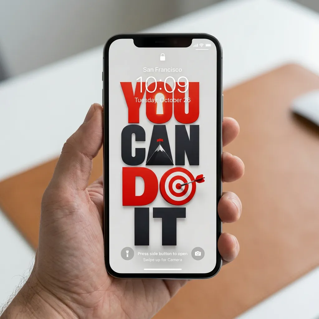 Red and white motivational iPhone wallpaper with target goal design mockup two