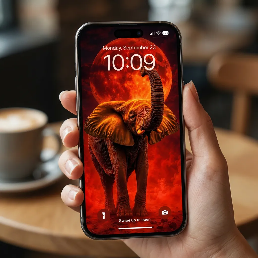 Red moon elephant iPhone wallpaper with dark fantasy sky mockup one