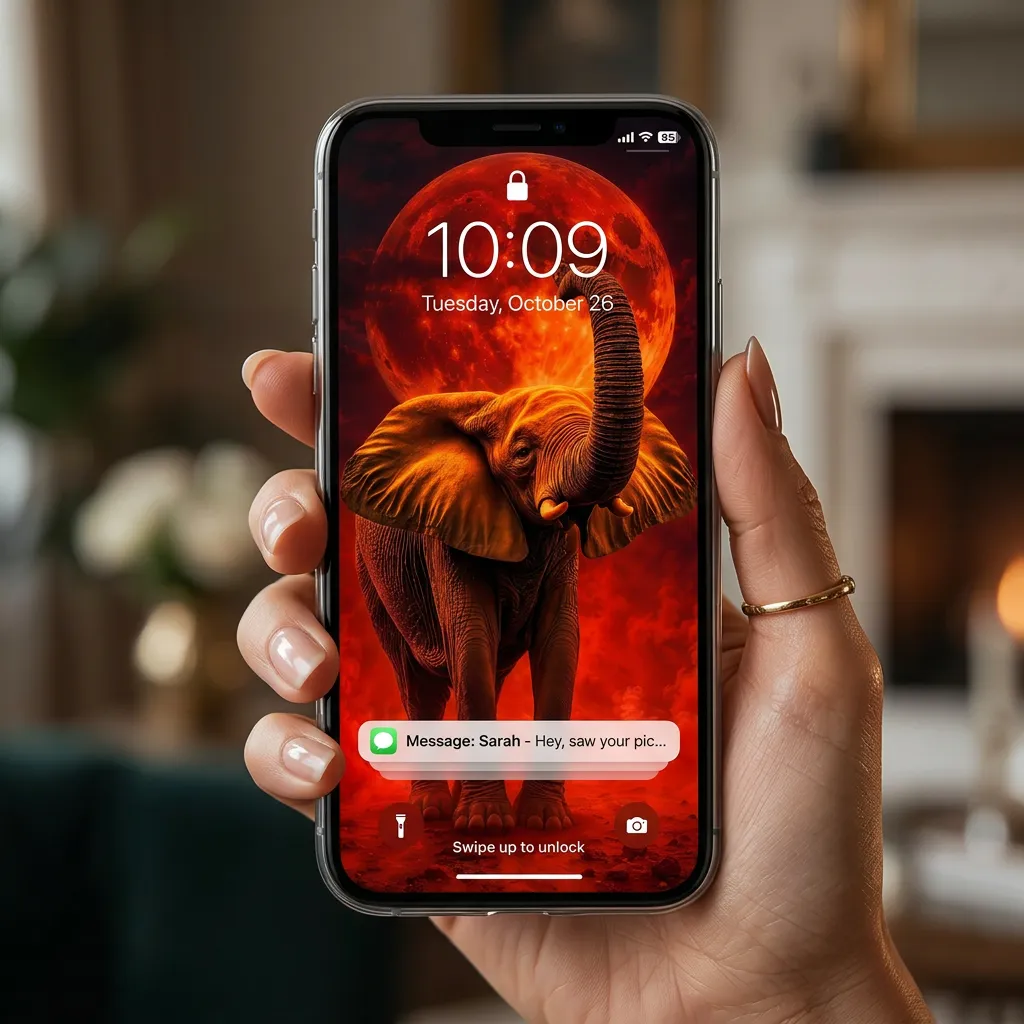 Red moon elephant iPhone wallpaper with dark fantasy sky mockup two