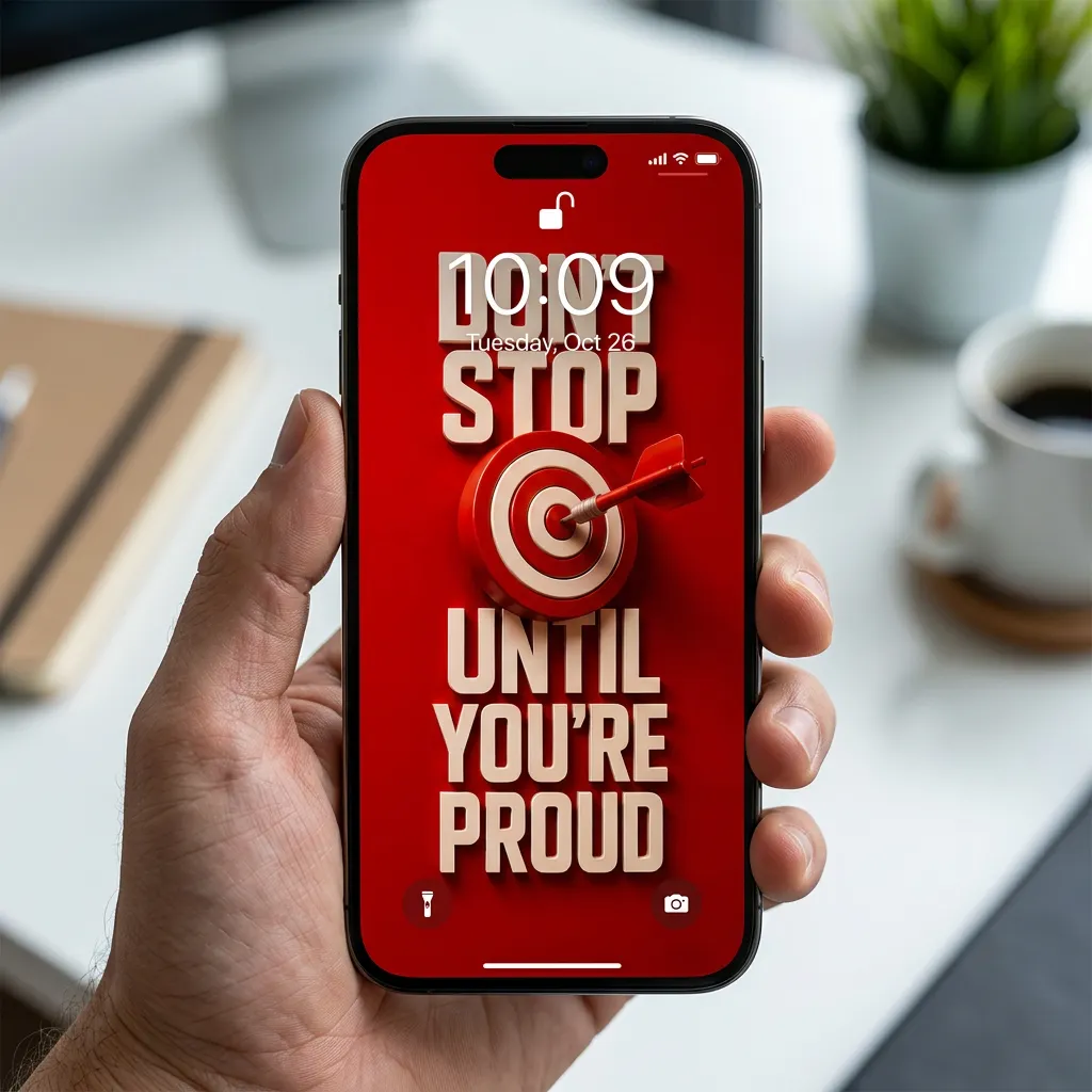 Red motivational quote iPhone wallpaper with target design