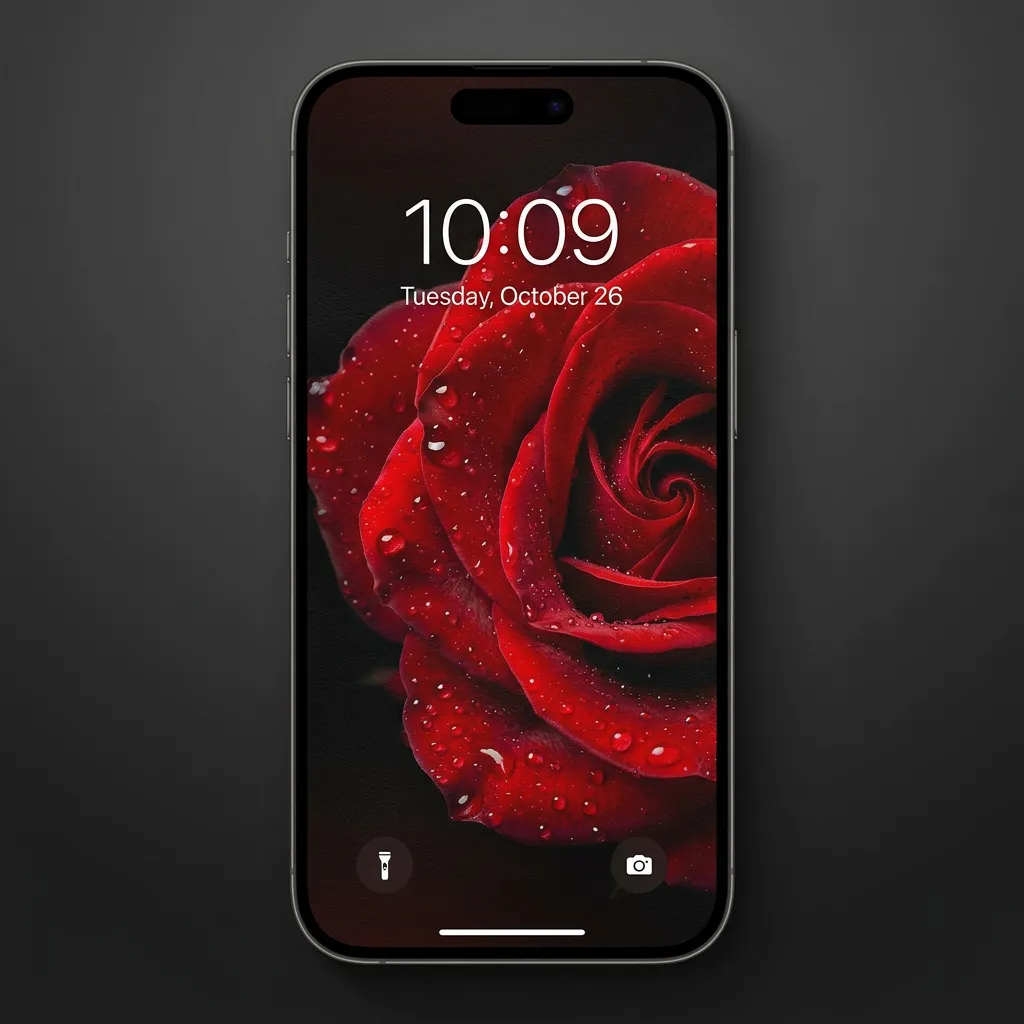 Red rose iPhone wallpaper with water drops mockup one