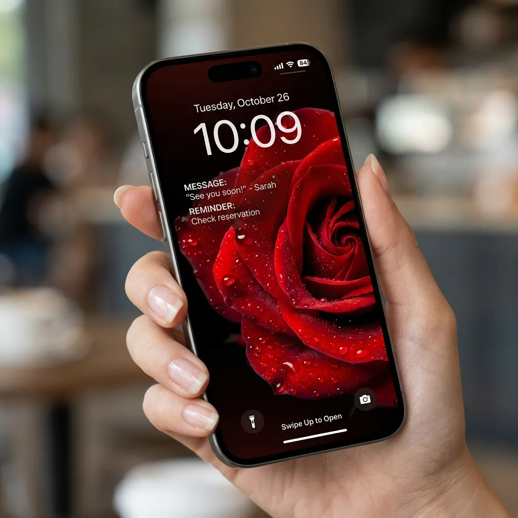 Red rose iPhone wallpaper with water drops mockup two