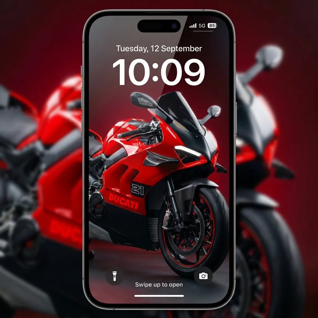 Red superbike iPhone wallpaper with dark studio background mockup one