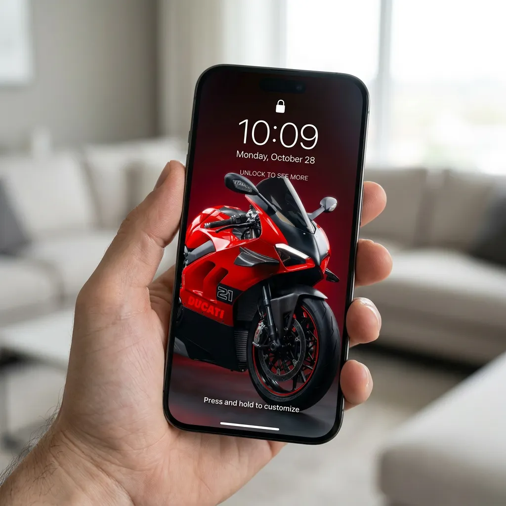 Red superbike iPhone wallpaper with dark studio background mockup two