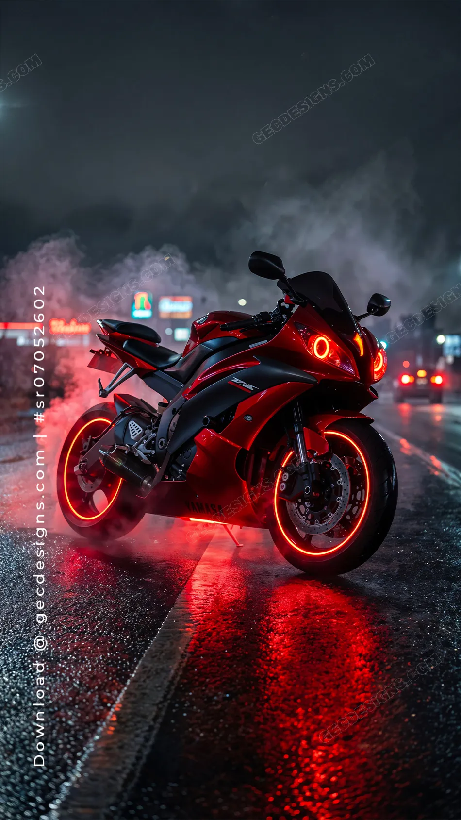 Red Superbike iPhone Wallpaper with Neon Wheel Glow