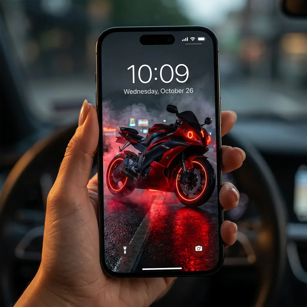 Red superbike iPhone wallpaper with neon wheel glow mockup one