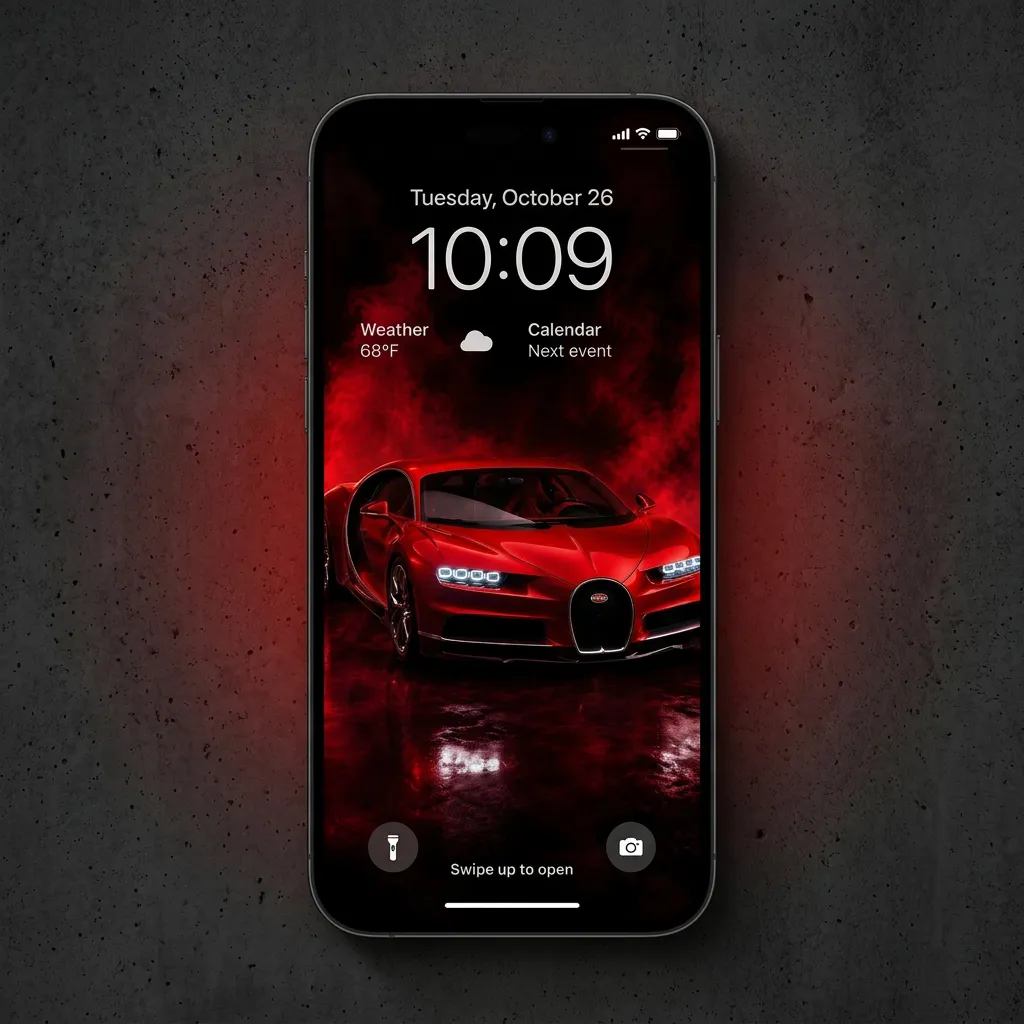 Red supercar iPhone wallpaper with smoke effect mockup one