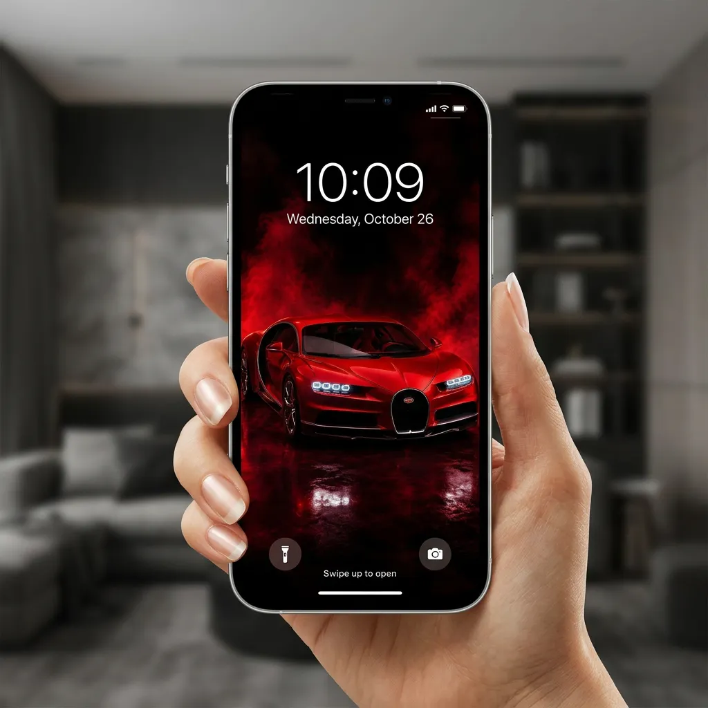 Red supercar iPhone wallpaper with smoke effect mockup two