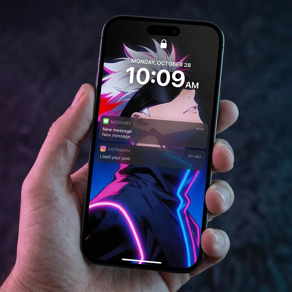 Satoru gojo wallpaper for iPhone lock screen mockup one