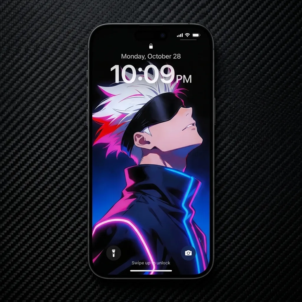 Satoru gojo wallpaper for iPhone lock screen mockup two