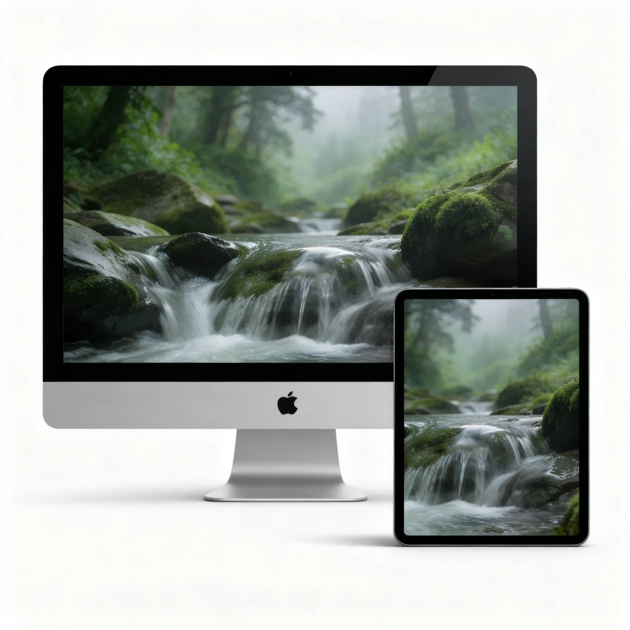 Serene Woodland Stream Flowing Through Moss Covered Rocks Nature Desktop Background Sr06032611 Mockup One