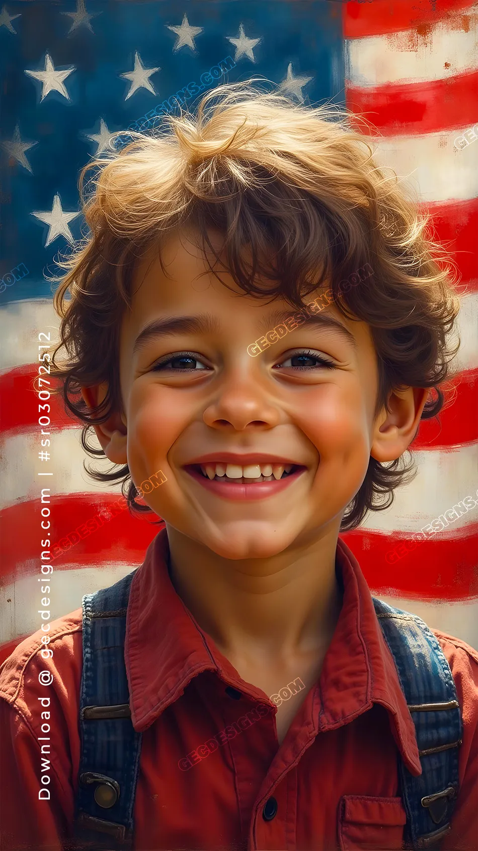 Smiling Boy American Independence Day Image with Rustic US Flag Background