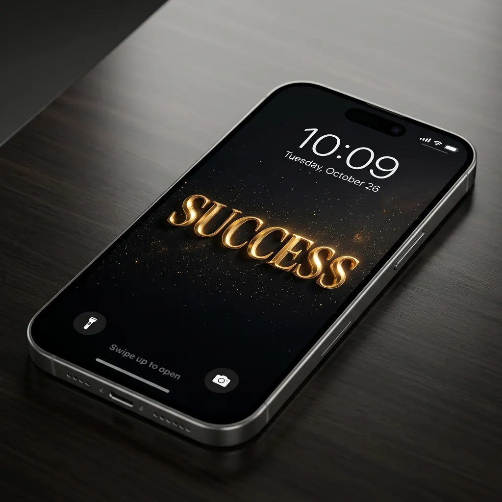 Success iPhone wallpaper with gold text effect and premium black background for wealth motivation mockup one
