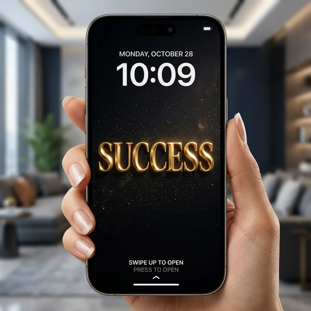 Success iPhone wallpaper with gold text effect and premium black background for wealth motivation