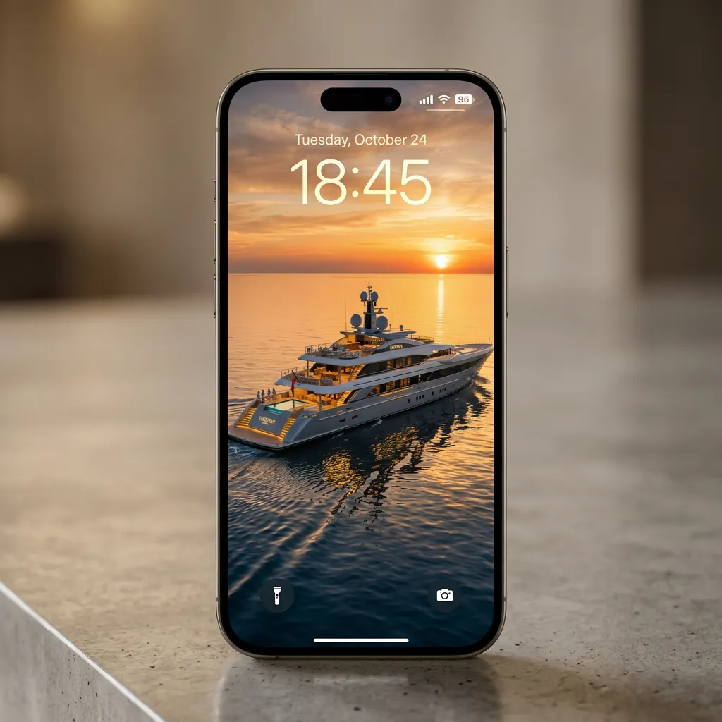 Success iPhone wallpaper with luxury yacht at sunset and wealthy lifestyle ocean aesthetic mockup one