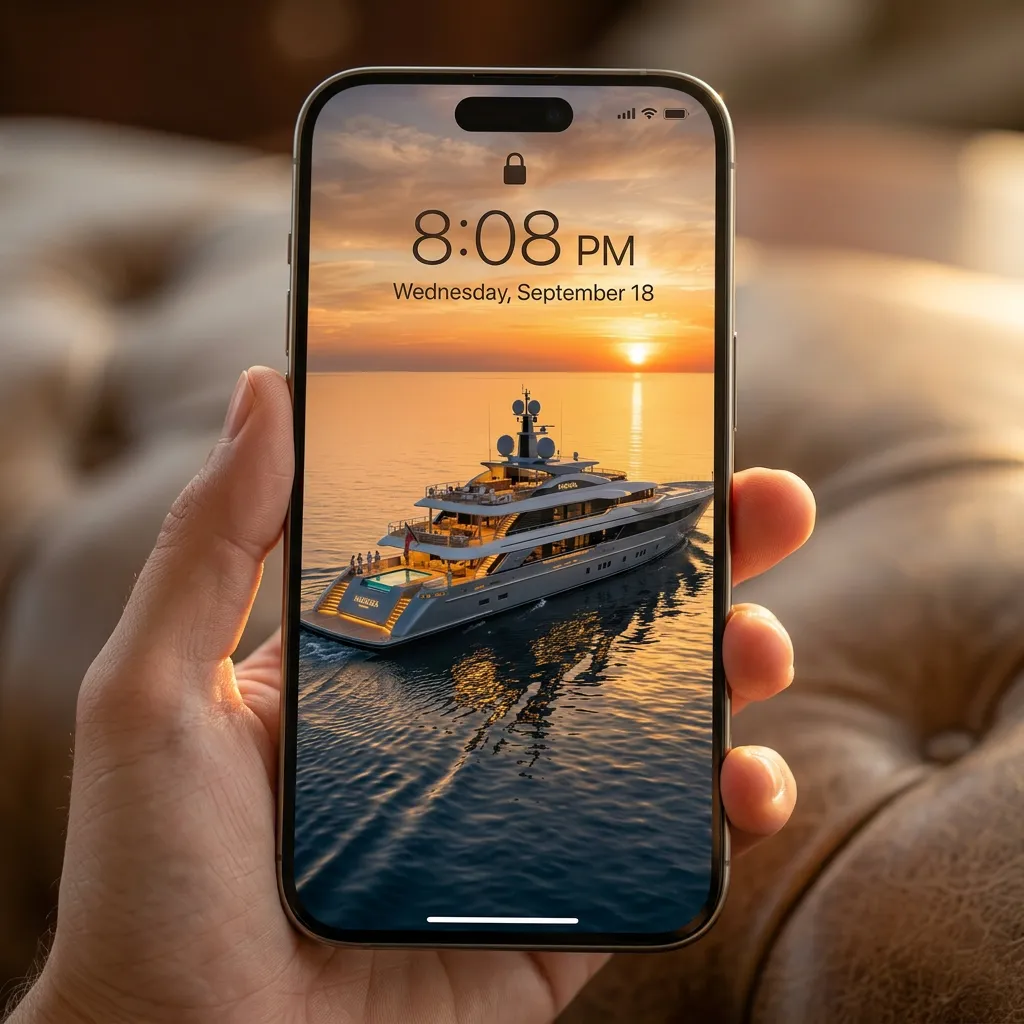 Success iPhone wallpaper with luxury yacht at sunset and wealthy lifestyle ocean aesthetic mockup two