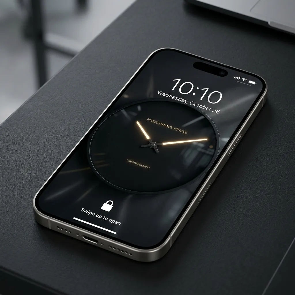 Success iPhone wallpaper with minimal clock and focus manage achieve motivation design mockup two