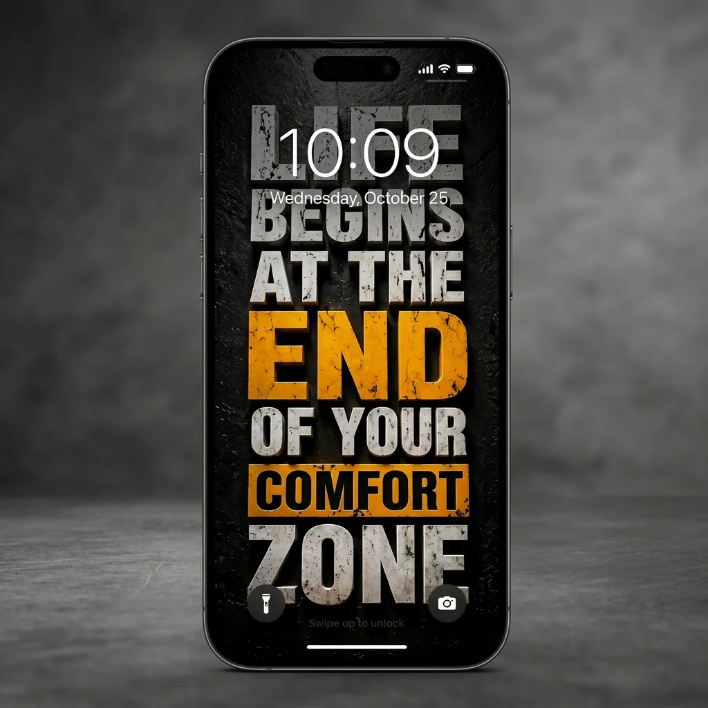 Success mindset iPhone wallpaper with bold quote about leaving comfort zone