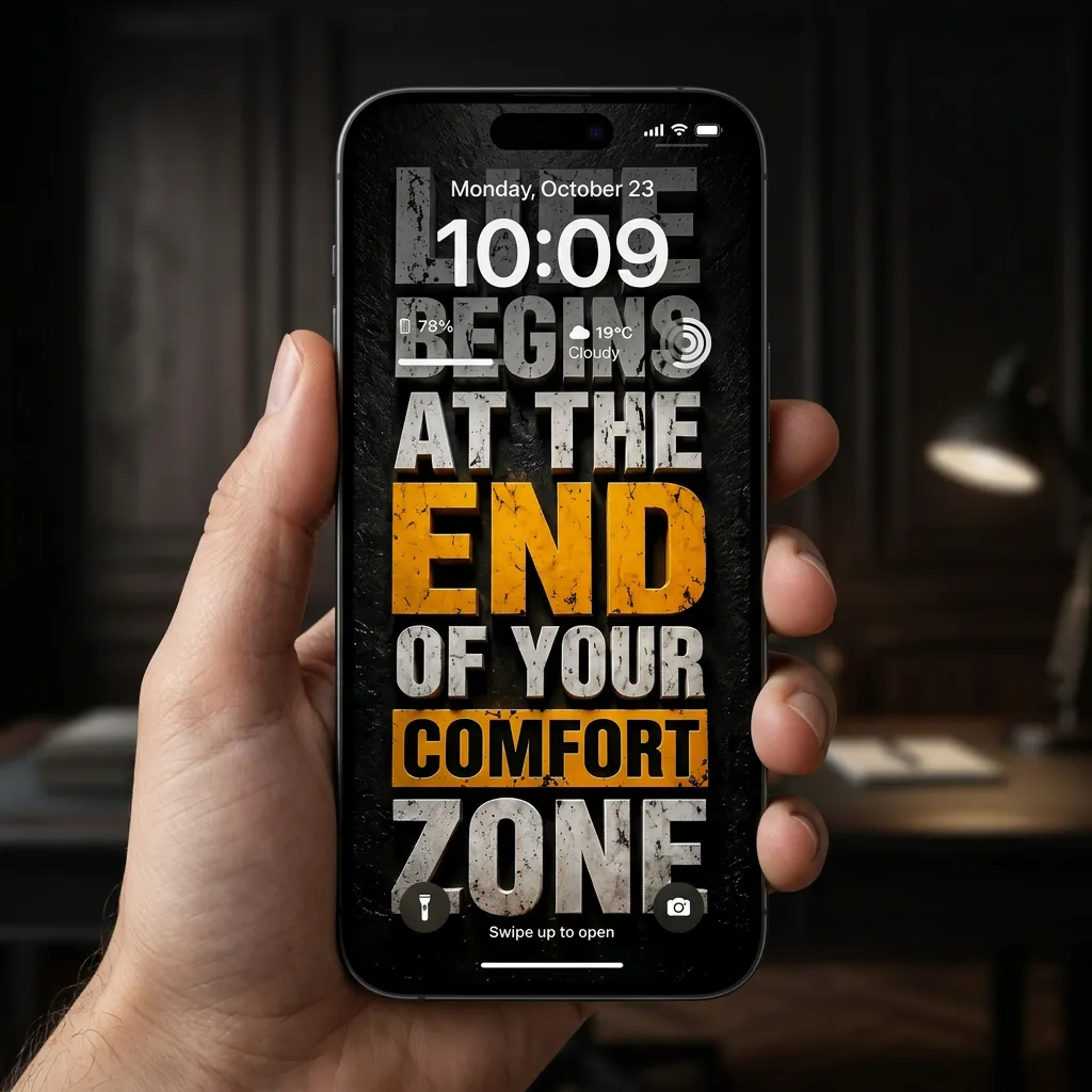 Success mindset iPhone wallpaper with bold quote about leaving comfort zone mockup two