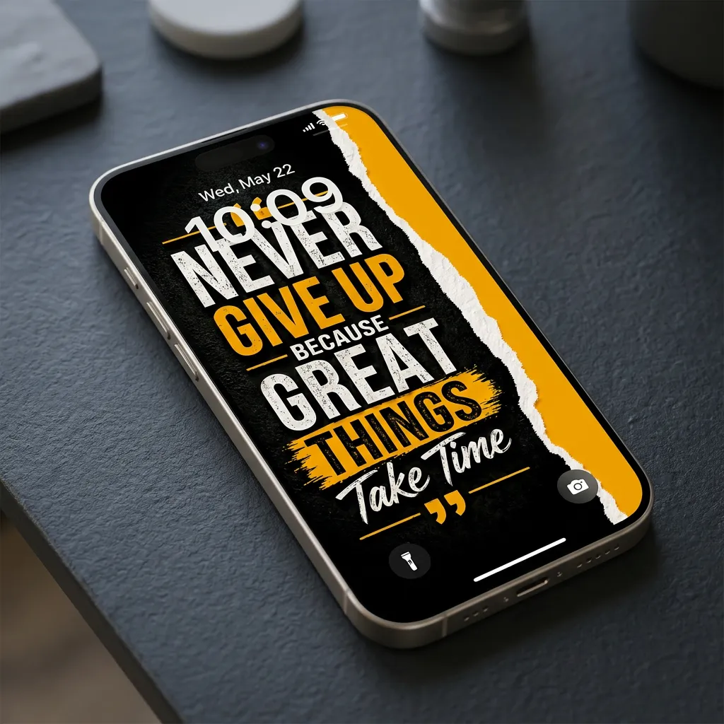 Success mindset iPhone wallpaper with never give up, great things take time quote