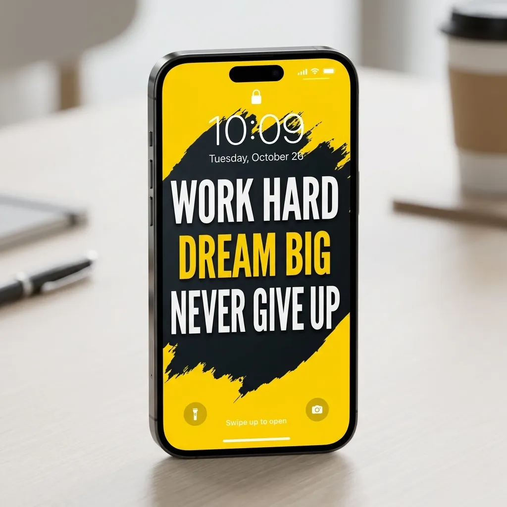 Success mindset iPhone wallpaper with work hard dream big never give up quote
