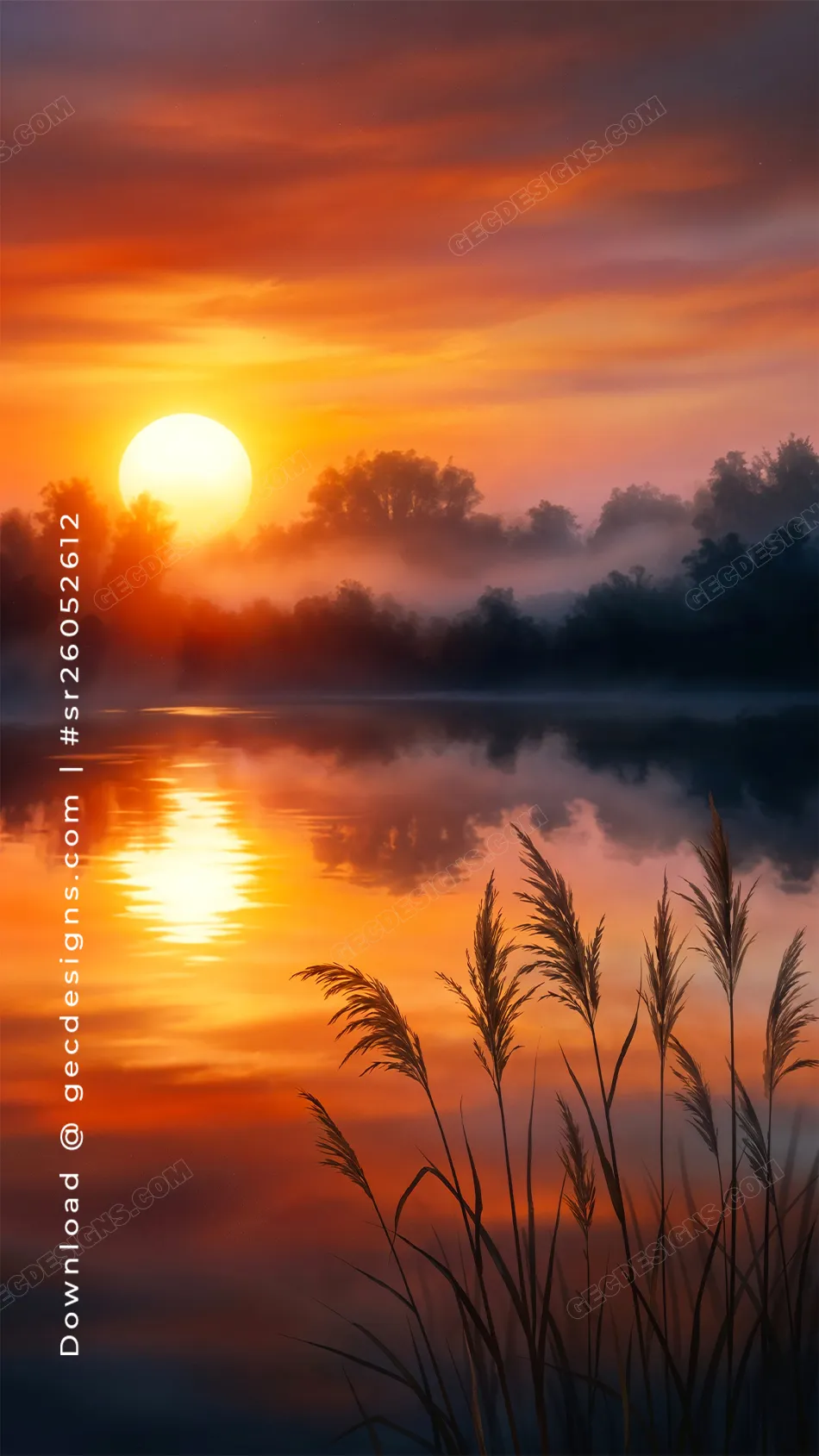 Sunrise Lake iPhone Wallpaper with Misty Water Reflection