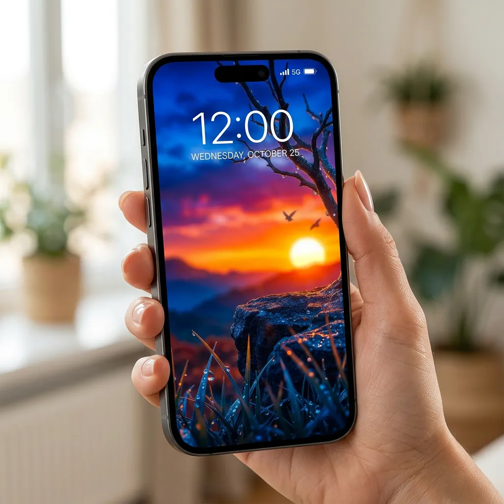 Sunset tree iPhone wallpaper with blue orange sky mockup one
