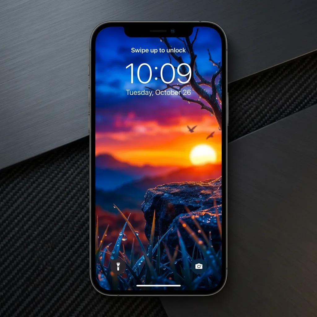 Sunset tree iPhone wallpaper with blue orange sky mockup two