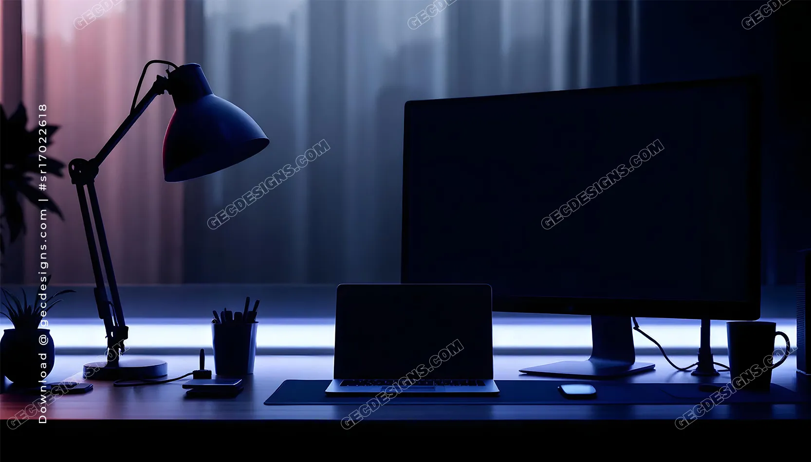 Technology and Developer Wallpaper with Dark Coding Desk Setup at Night