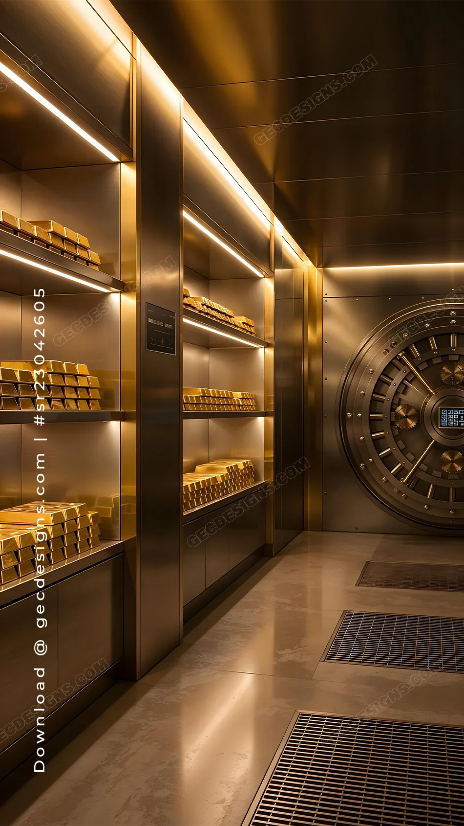 Wealth iPhone Wallpaper with Luxury Gold Vault Room and Premium Storage Design