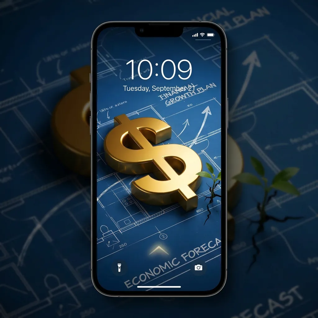 Wealth mindset iPhone wallpaper with gold dollar symbol and financial growth plan design mockup one