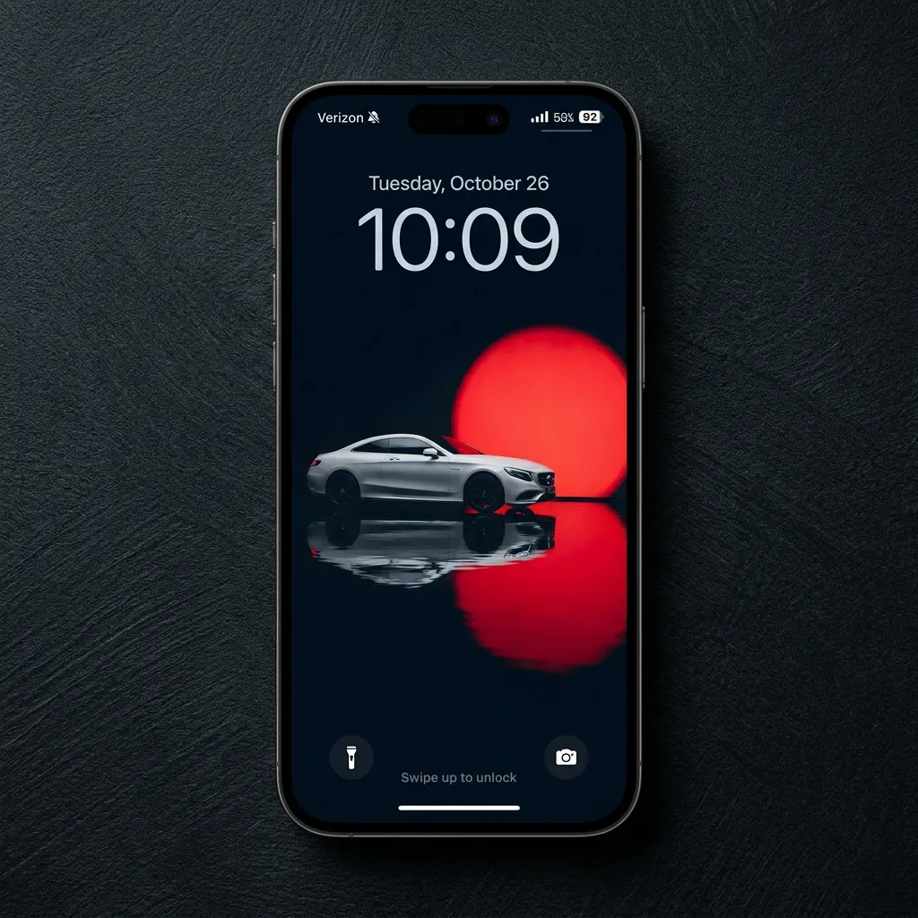 White luxury car iPhone wallpaper with red sunset glow mockup one