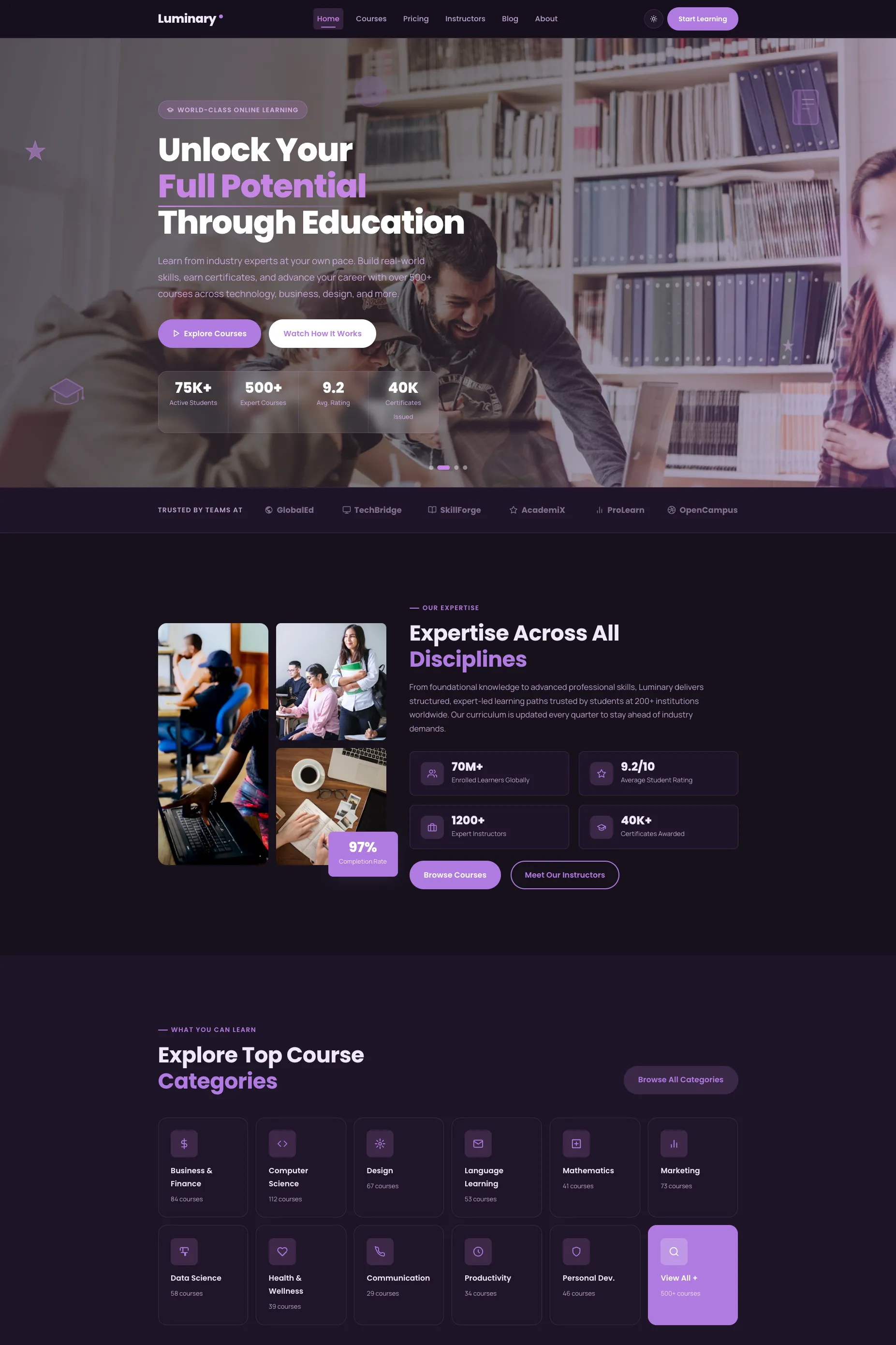 Luminary – Online Course & Education Website Template Built with Bootstrap 5
