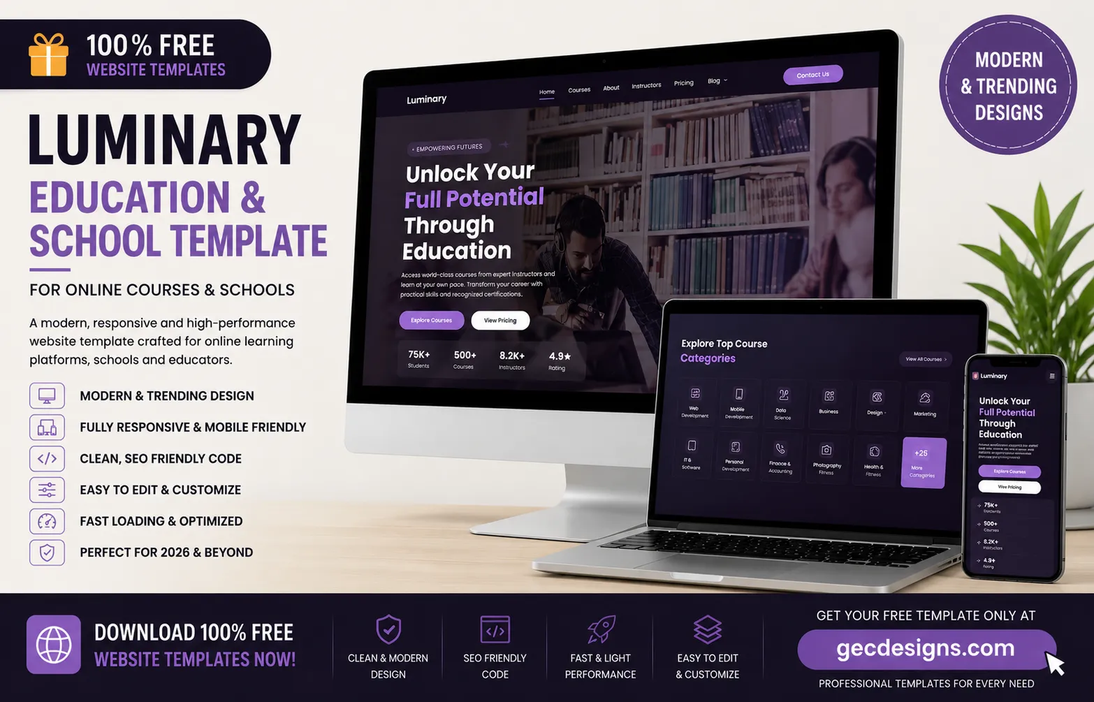 Luminary online course and education Bootstrap 5 HTML website template mockup