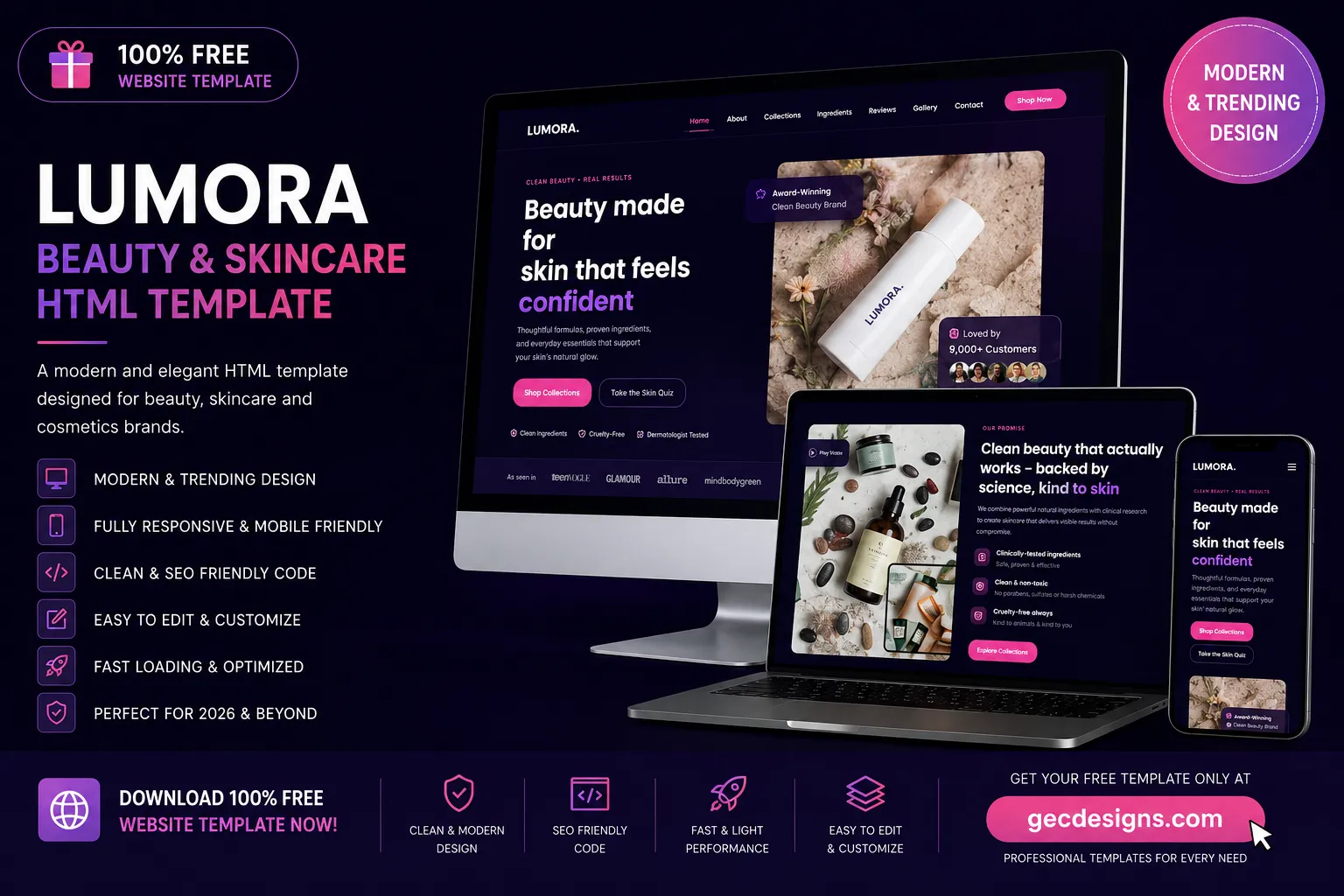 Lumora free fashion and beauty Bootstrap 5 HTML website template mockup