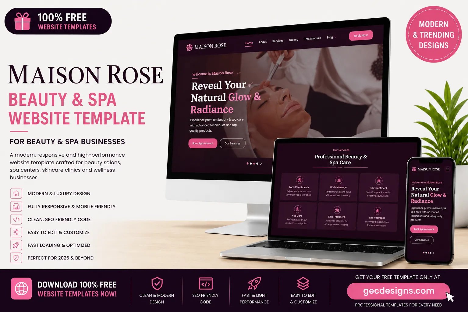 Maison Rosé free beauty salon and spa Bootstrap 5 HTML website template mockup